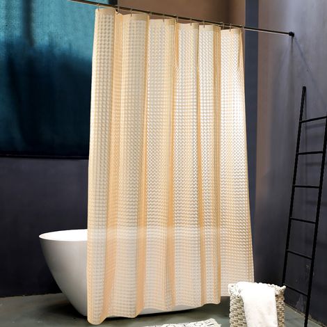 Flxxie EVA Duschvorhangfutter, wasserdichter Duschvorhang, geeignet für Duschkabinen im Badezimmer, transparentes gelbes Karomuster, 72 Zoll x 72 Zoll.