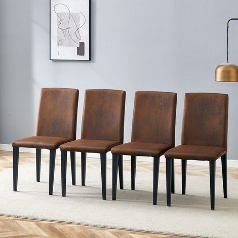 Lot de 4 chaises de salle à manger en tissu marron aspect suédine, pieds en métal noir DESVIAE (1/5)