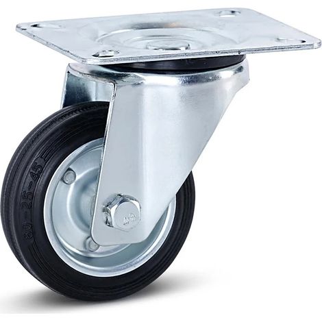 Roue pivotante caoutchouc inodore - MESO - Platine - 80 mm - 80 kg