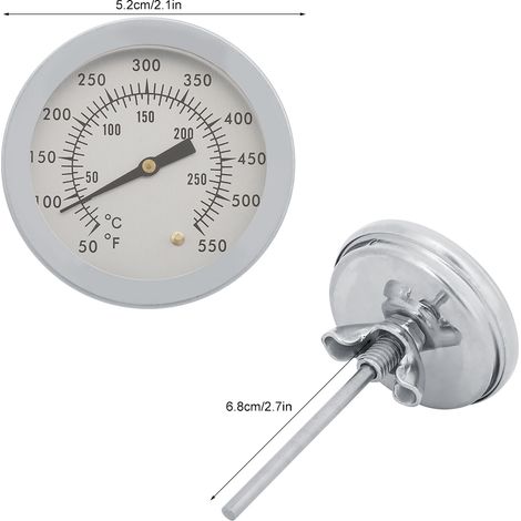 Thermomètre BBQ Barbecue Smoker 50-550°F Cadran Double Échelle avec Gauge de Température Analogique Acier Inoxydable Montage Simple