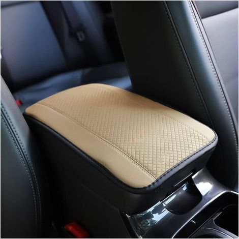 Coussin d'Accoudoir Voiture en Cuir, Housse pour Console Centrale pour Accoudoir, Accessoires Confortables pour Sièges de Voiture pour la Plupart des Voitures, Motos et SUVs (Beige) (1/5)