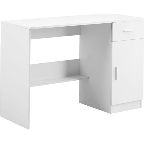 Bureau d'étude avec tiroir pour enfant, table en bois simple pour dessin, lecture et écriture, rangement avec étagère réglable, blanc. (1/5)
