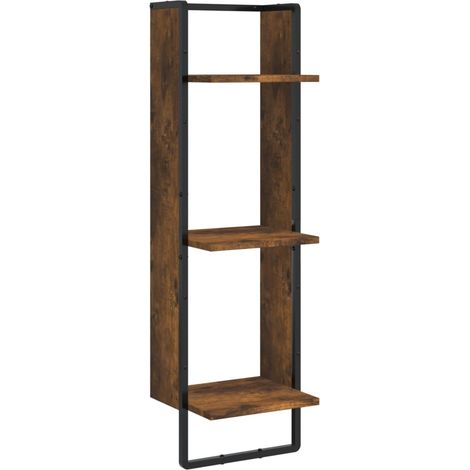 Étagère murale  Étagère flottante 3 niveaux chêne fumé 30x25x100cm bois ingénierie (1/5)