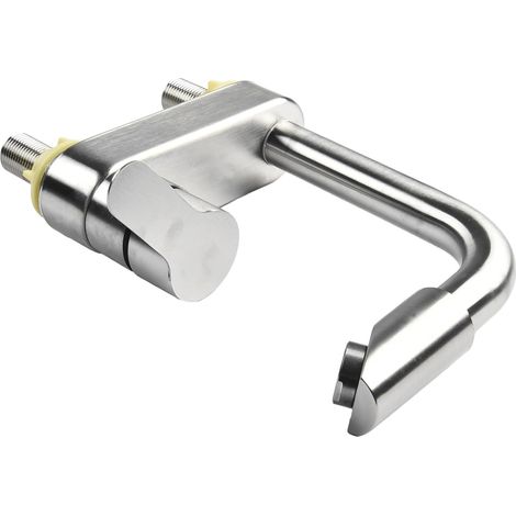 Robinet de lavabo, inox, monocommande, 2 trous, eau chaude/froide (1/5)