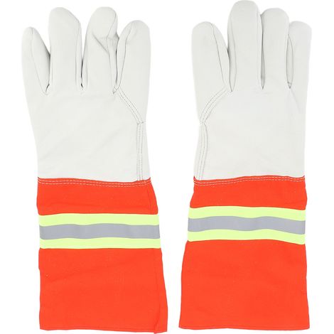 Gants de pompier Ortviai Pro Cuir Vache Ignifugé Manchette Longue Réfléchissante Résistant Chaleur Soudure BBQ 1 Paire (1/3)