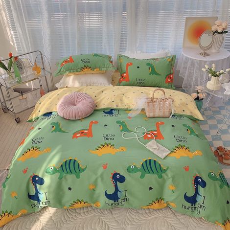 Parure de lit réversible avec housse de couette de 135 x 200 cm et taie d'oreiller de 80 x 80 cm - 100 % coton - Motif dinosaure - Avec fermeture éclair - Pour fille (1/5)