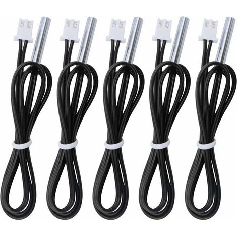 5 pièces Sonde de température 10k B3950, Capteur de température -25 à 125 degrés Celsius, 0,5 mètre sonde de capteur de température NTC Sensible en Acier Inoxydable de 1,64 Pieds (1/4)