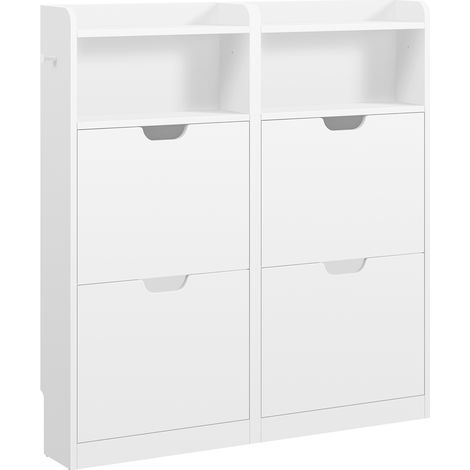 Yaheetech Meuble à Chaussures Basculant 4 Niveaux à 4 Tiroirs Rabattables Range-Chaussures Moderne Compact avec Rangement Ouvert pour Entrée Vestibule Blanc