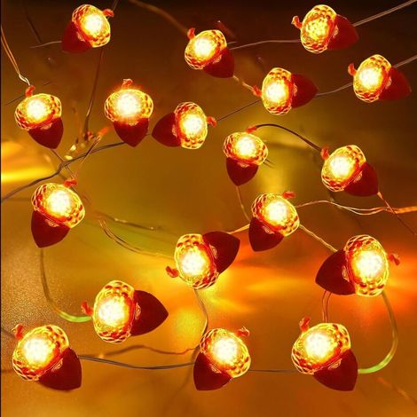 Lichterkette mit Eichelmotiv, 5 m, 50 LEDs, Herbstdekoration, LED-Lichterkette, batteriebetrieben, für Herbst, Erntedankfest, Halloween (1/5)