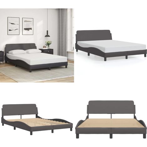 Bettgestell mit Kopfteil Grau 140x200 cm Kunstleder - Bettestell - Doppelbett - Schlafzimmermöbel - Kunstlederbett - Modernes Bett - Home & Living (1/5)