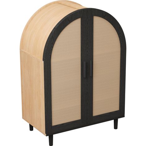 Zapatero y aparador con puertas de ratán, 3 estantes, 70 x 100 x 40 cm (1/5)