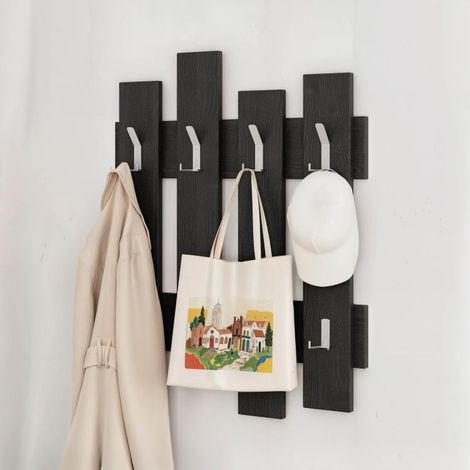 Appendiabiti da Muro 64x4x79 cm Attaccapanni con Montaggio a Parete in Legno Nero (1/4)