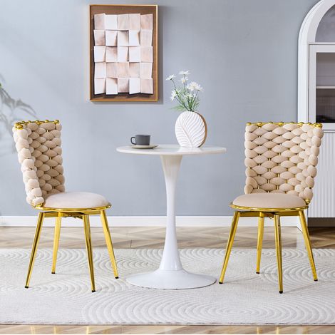 sedia imbottita in velluto beige con gambe metalliche OKMYHOME (1/5)