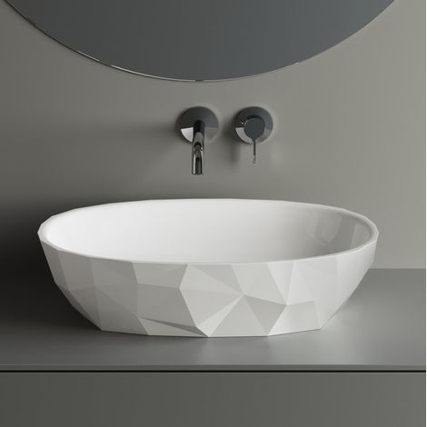 Swiss Aqua Technologies Lavabo da appoggio Meda 56x37x14 senza troppopieno, in marmo fuso, bianco (SATME5637)