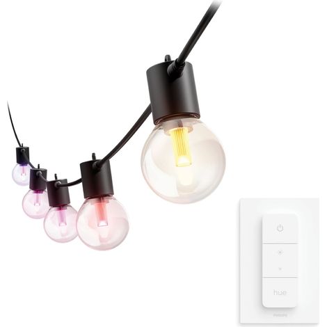 Philips Hue Festavia Guirlande de lumière 10 Ampoules Globe - 7 Mètres Lumière blanche et colorée - Comprend 1 Variateur de lumière, White et Color Ambiance