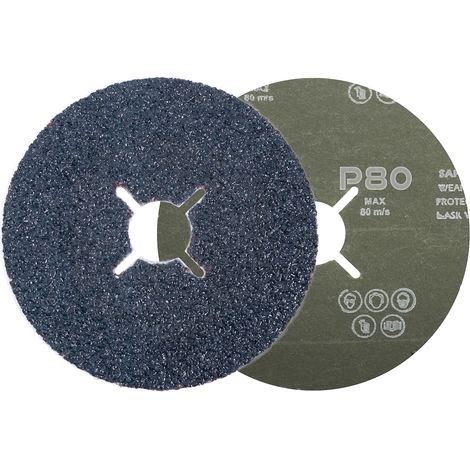 Disque abrasif RS PRO, P80, Ø 125mm, par 25 ( Prix pour Paquet de 25 )