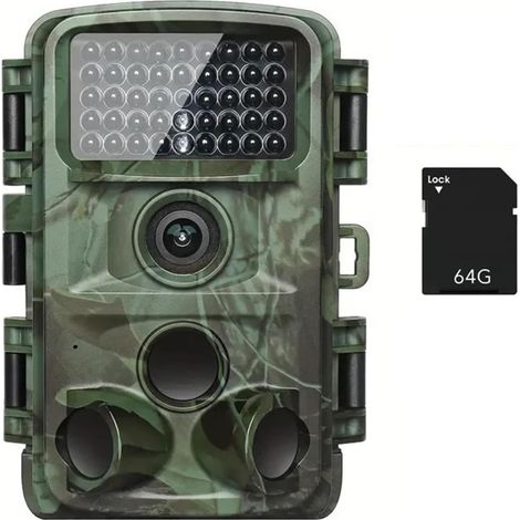 Caméra Faune Sauvage Caméra De Chasse 4K 64mp sans Vision Nocturne, Étanche IP67, avec Écran 2 Pouces, for La Surveillance Faune en Plein Air Surveillance Fiable Précise(with 64GB Card) (1/5)