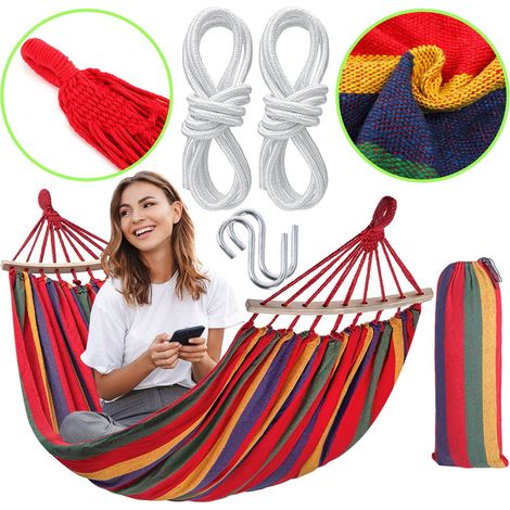 REA – Hamac avec barre transversale rose – Polyester et polycotton – Longueur 260 cm, largeur 90 cm – Charge maximale 200 kg