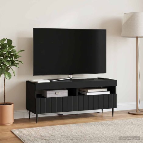 vidaXL Meuble TV LED ZWOLLE 100 x 35 x 43 cm Noir Bois d'ingénierie (1/5)