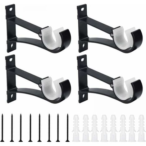 (Black) 4 Pack Aluminum Alloy Curtain Rod Brackets, 118cm Curtain Rod Bracket, Rustproof Bracket with Screws and Wall Plugs for Living Room and Office (1/5)