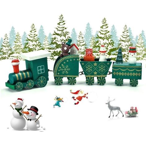 Train en Bois,Deco Noel Train Noël Décorations,décoration de Noel,Caravane Miniature Christmas Decorations, (Vert) (1/4)