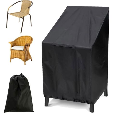 1 Housse de chaise, Tissu Oxford 210D, Cordon de serrage, Noir, Pour jardin, balcon, terrasse (1/5)