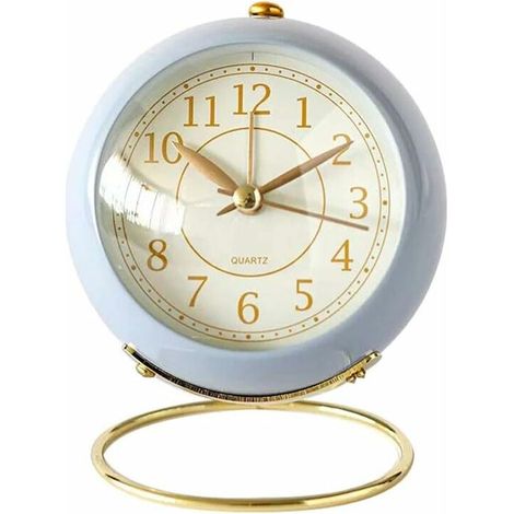 Small Table Clocks, Classic Non Ticking Table Alarm Clock with Backlight, HD Glass Battery Operated Desk Astronaut Clock for Living Room, Bedroom, Home Decor (Blue) (1/5)