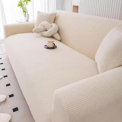 Housse de canapé extensible jacquard beige – protection anti-rayures – ajustement parfait pour canapé 3 places ou d’angle – facile à installer