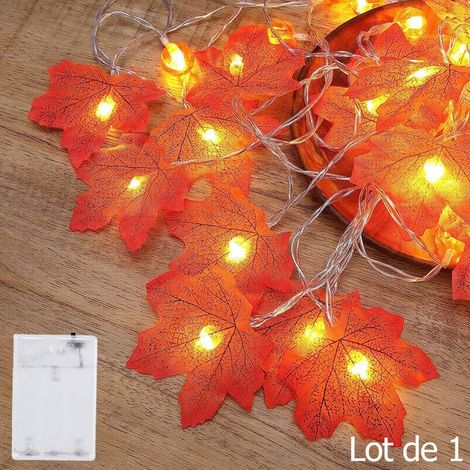 1 guirlande d'automne, 1,5 m avec 10 LED blanc chaud, feuilles d'érable réaliste, extérieur/intérieur, décoration Thanksgiving (1/5)