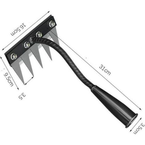 Rastrello da diserbo a 5/6/7/8 denti, attrezzo da diserbo con manico, robusto rastrello da giardino in metallo, rastrello per diserbare, smuovere il terreno e seminare (5 denti) (1/4)