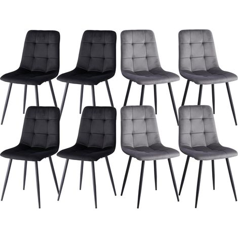 8er-Set Esszimmerstühle Samt mit Metallbeinen, Schwarz + Grau (1/5)