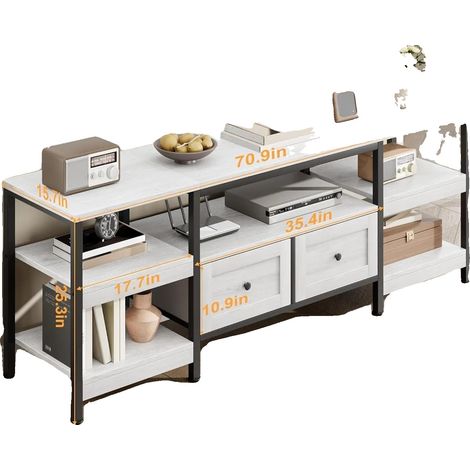 Meuble TV, Style Rustique, Rangement Spacieux, 180 x 40 x 65cm (1/2)