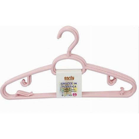 Trade Shop - Set 5 Pz Grucce In Plastica Stampelle Appendiabito Pantaloni Giacche Rosa 79328 -