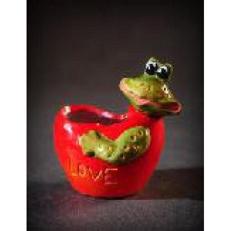 Organizer in ceramica a forma di cuore con rana