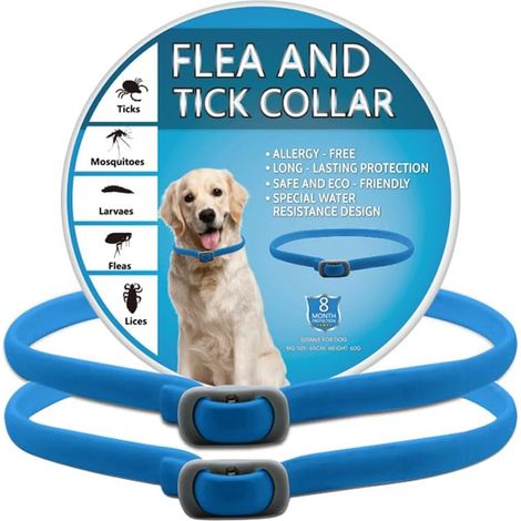 Collier Anti Puces pour Chien 2 Pièces Anti Tiques pour Chien Réglable et Imperméable Sûr et Naturel Longueur 65cm Protection 8 Mois pour Chiens de Petite Moyenne et Grande Taille