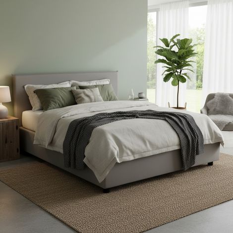 Talamo Italia Cama matrimonial Bibiana, Cama contenedor con revestimiento de tela, 100% Made in Italy, Apertura frontal, con colchón Cm 160x190 incluido, Gris, con embalaje reforzado (1/5)