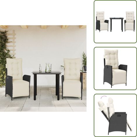 The Living Store 3-tlg. Garten-Essgruppe mit Kissen Schwarz Poly Rattan - Gartenstuhl (1/5)