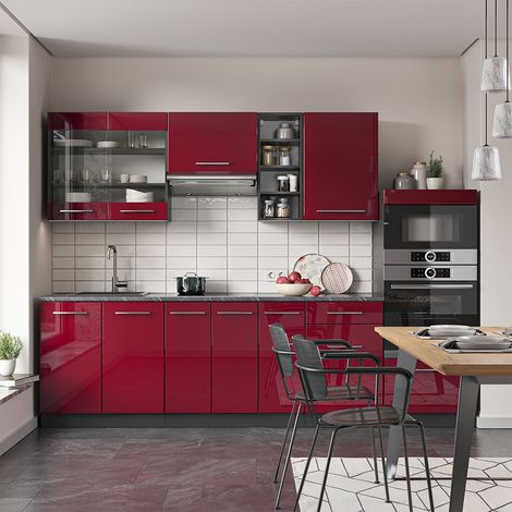 Cucina componibile Fame-Line, Bordeaux lucido/antracite, 280 cm , PL Antracite, Vicco