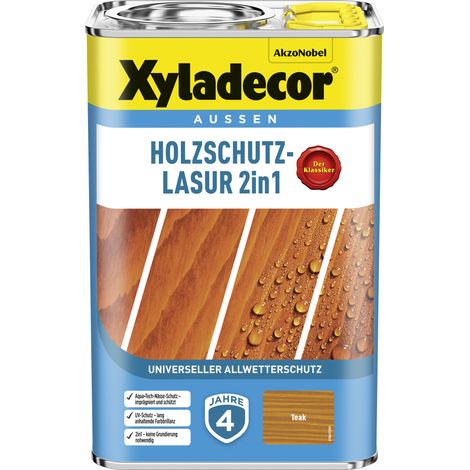Xyladecor Holzschutz-Lasur 2in1, Universeller Allwetter-Schutz -Der Klassiker, Teak, 4 l (1/5)