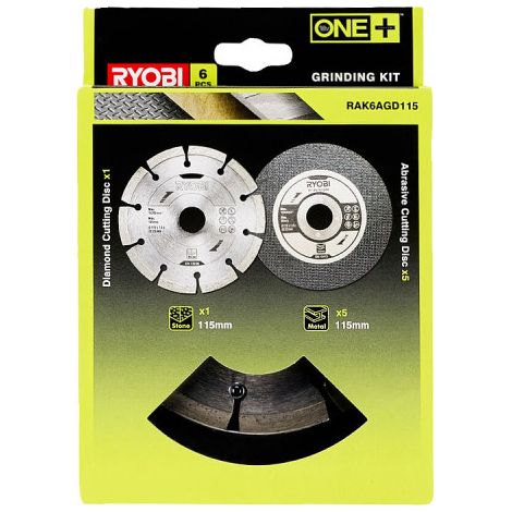 Ryobi RAK6AGD115 Kit 6 Dischi 115mm Smerigliatrice 1 Diamantato 5 Taglio