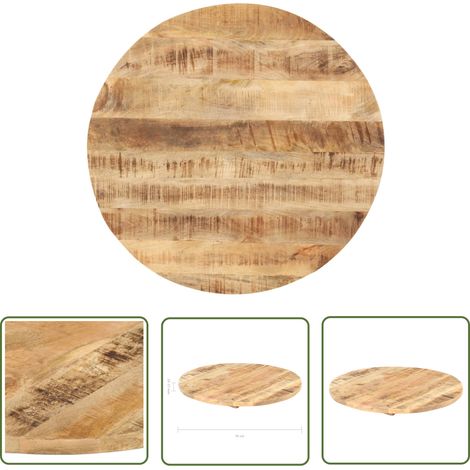 Dessus de table rond en bois de manguier massif 70 cm – Épaisseur 25-27 mm – Finition rugueuse pour look industriel – Durable et facile à nettoyer – Inlife (1/5)