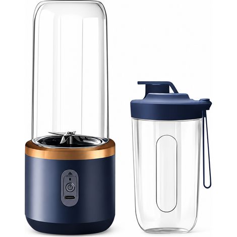 Blender Portable Rechargeable Bleu, 6 Lames, 45 W, Batterie 800 mAh, 2 Gobelets et Couvercle Nomade (1/5)