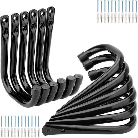 Lot de 12 crochets de garage robustes en forme de J - Charge maximale : 20 kg - En acier - Organiseur de rangement pour tuyau d'arrosage, outils électriques (14 x 10,6 cm) (1/5)
