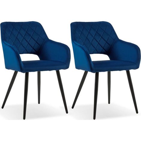 Lot de 2 chaises de Salle à Manger rembourrées en Velours avec accoudoirs et Pieds en métal pour Salle à Manger,Bleu (1/4)
