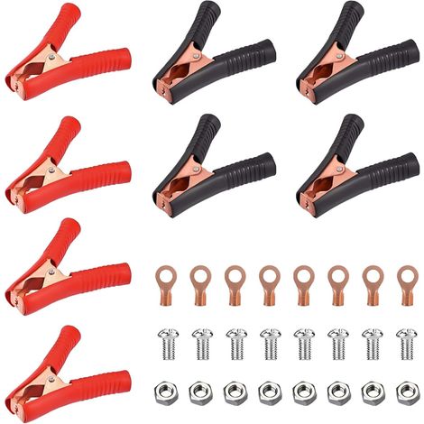4 Pack 100A Jump Lead Clamps, Crocodile Clips, Heavy Duty Battery Clamps, Pure Copper Alligator Clips, 90mm Length for Auto, Truck, Voltage Testing, High Performance Power Transfer, Red + Black