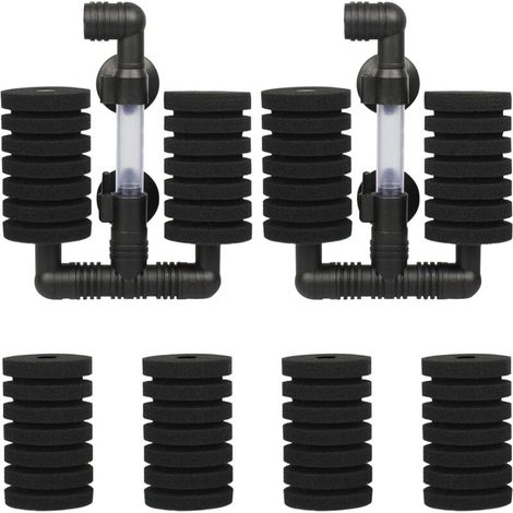 2-Piece Aquarium Air Pump Filter Kit, Dual Aquarium Filter with 4 Replacement Sponges for Biological and Mechanical Filtration (1/5)
