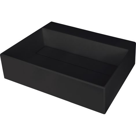 Aufsatzwaschbecken Schwarz eckig Granitoptik mit verdecktem Ablauf "Correo" (1/3)