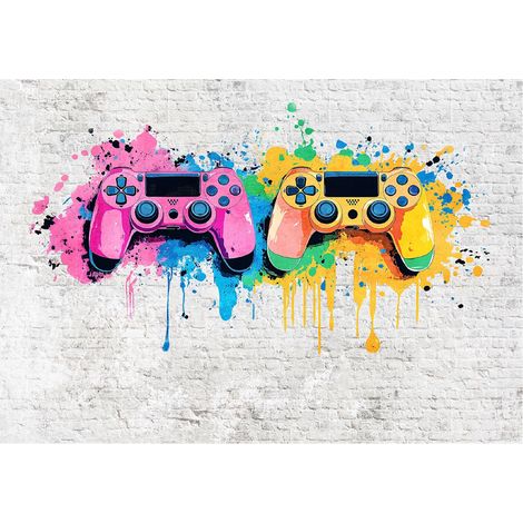 Papier peint enfant garçon gaming graffiti manette intissé 300x210 cm mural chambre enfant design moderne (1/5)