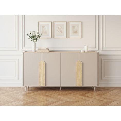 BOBOCHIC - Buffet 4 portes 200 cm ENYRA pieds en bois massif   Beige