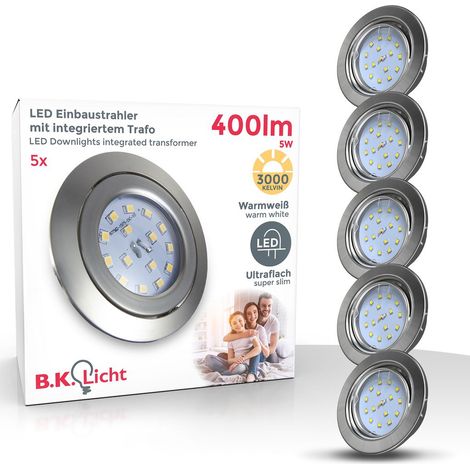 Einbauspot 68mm 5er Set - 230V, 4,8W, 400lm, LED, warmweiß, matt-nickel